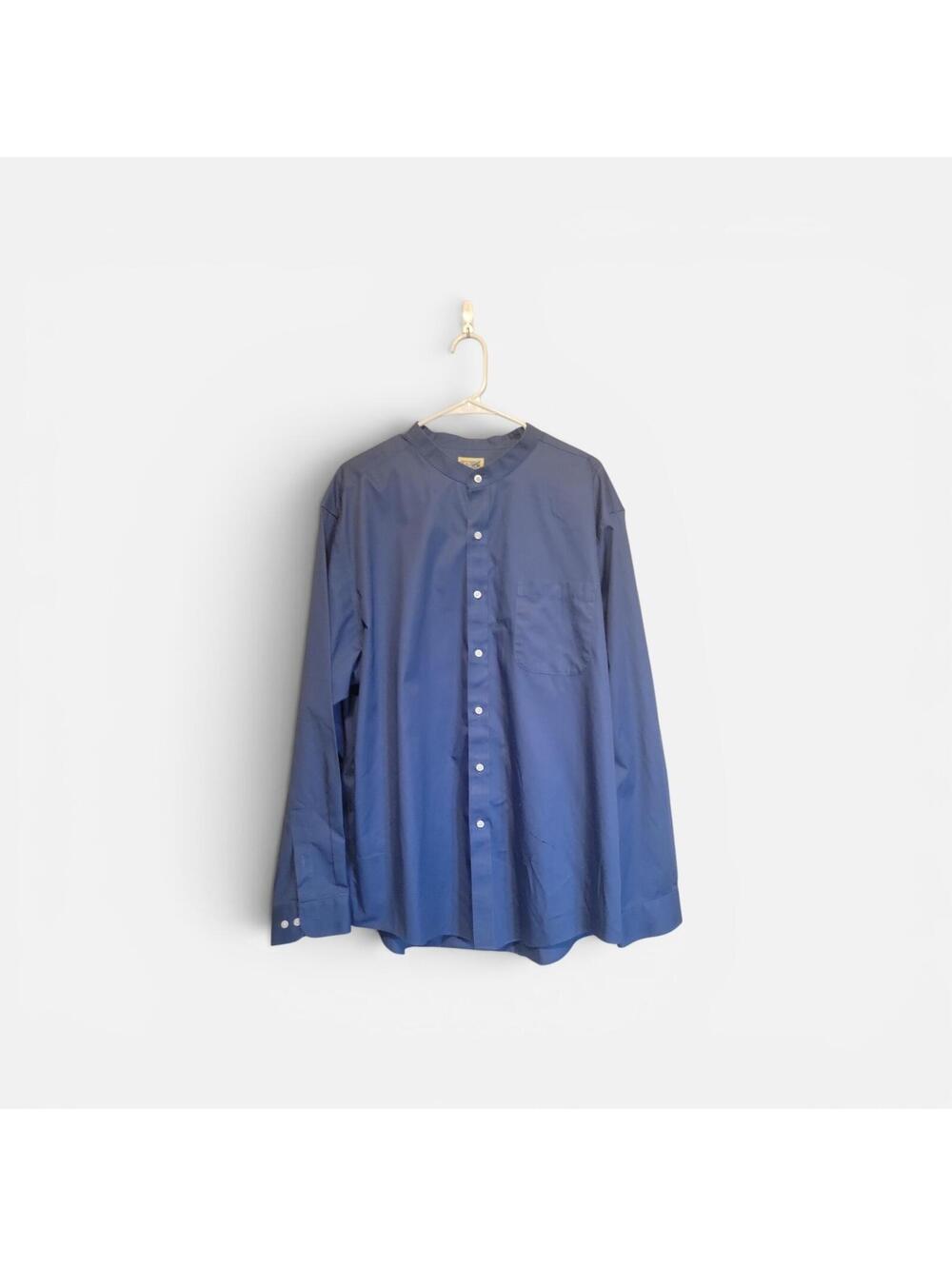 TravelSmith Men's Regular XXL Blue Long Sleeve Band Collar Button Front Shirt